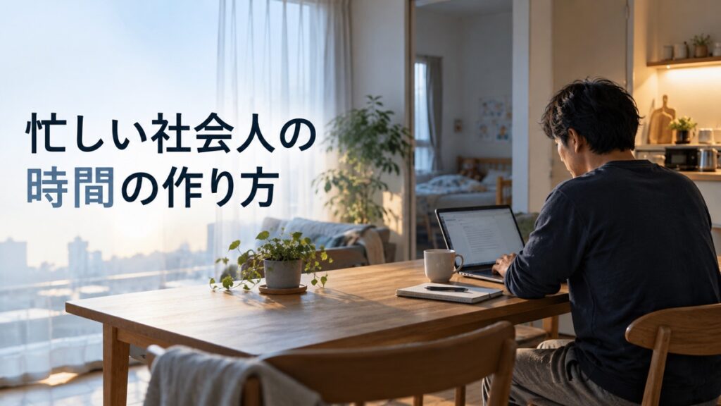 忙しい社会人が早朝の自宅で自分の時間を作るイメージ