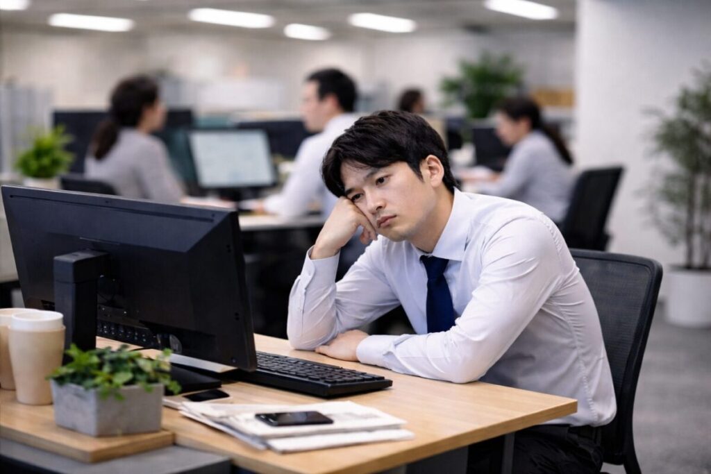ホワイト企業で働きながらも表情が暗い会社員