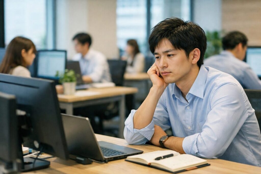 ホワイト企業で働きながら成長できないことに悩む会社員のイメージ写真
