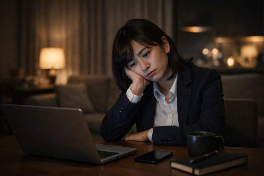 副業したいのに時間がなくて悩む会社員のイメージ写真