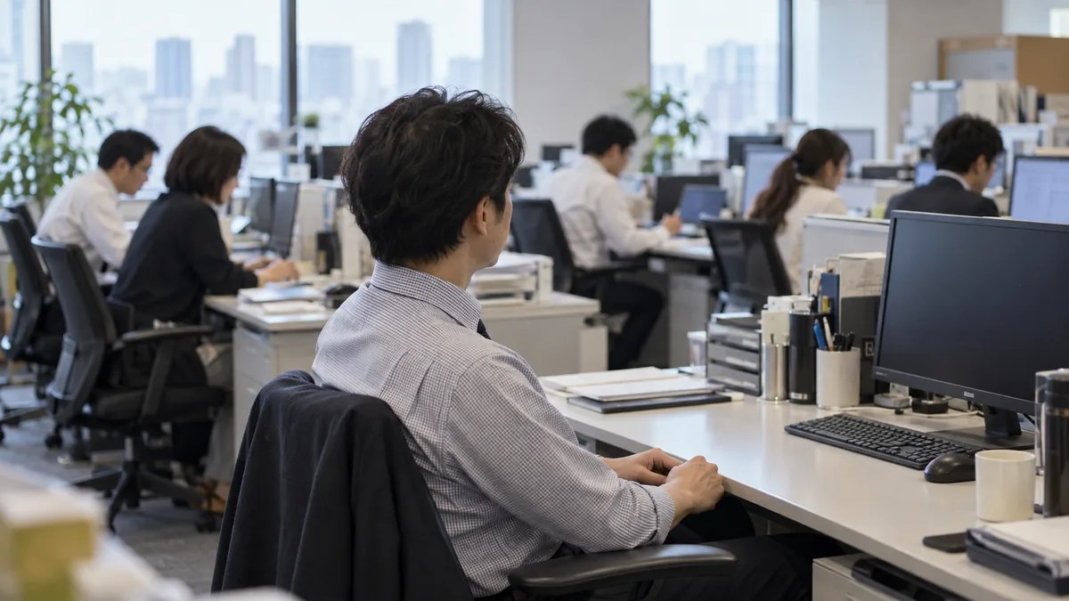 周囲は忙しいのに自分だけ仕事がなく気まずさを感じる会社員のイメージ